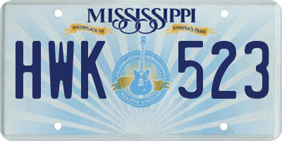 MS license plate HWK523