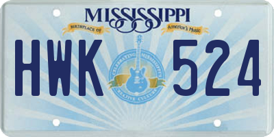 MS license plate HWK524