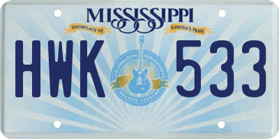 MS license plate HWK533