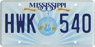 MS license plate HWK540