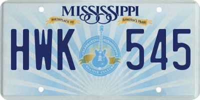 MS license plate HWK545