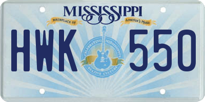 MS license plate HWK550