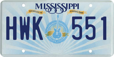 MS license plate HWK551