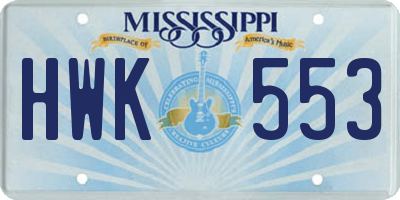 MS license plate HWK553