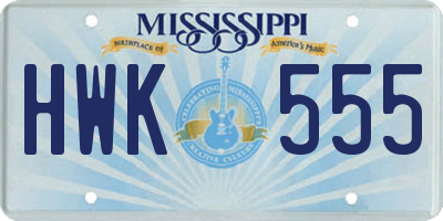 MS license plate HWK555