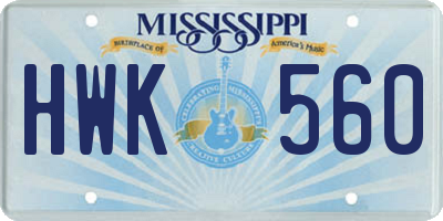 MS license plate HWK560