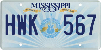 MS license plate HWK567