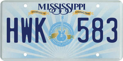MS license plate HWK583