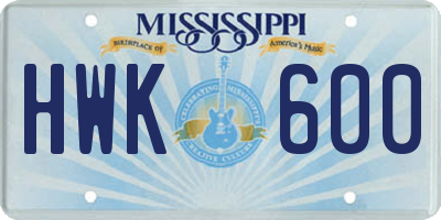 MS license plate HWK600