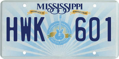 MS license plate HWK601