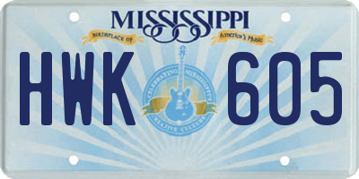 MS license plate HWK605