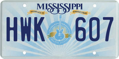 MS license plate HWK607