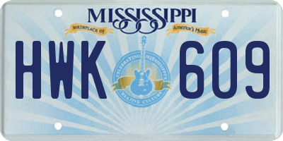 MS license plate HWK609