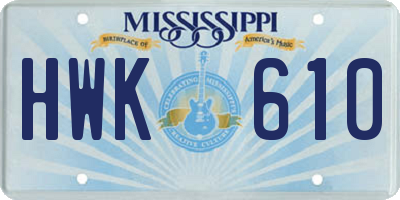 MS license plate HWK610