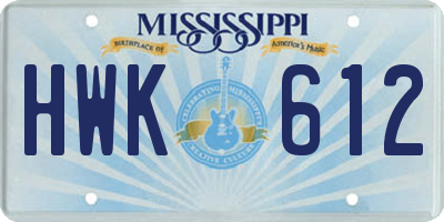 MS license plate HWK612