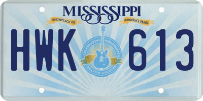 MS license plate HWK613