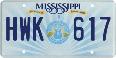 MS license plate HWK617