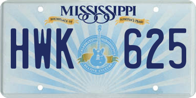 MS license plate HWK625