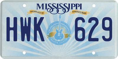 MS license plate HWK629