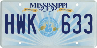 MS license plate HWK633