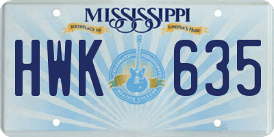MS license plate HWK635