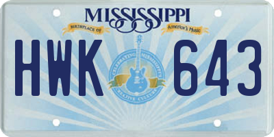 MS license plate HWK643
