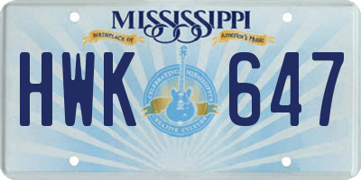 MS license plate HWK647