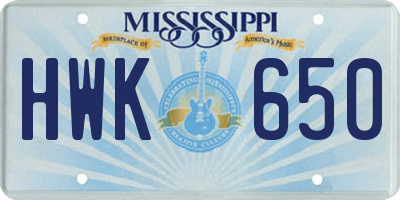 MS license plate HWK650