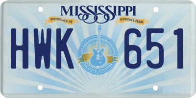 MS license plate HWK651