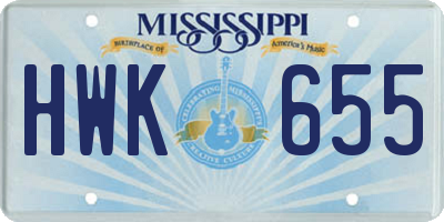 MS license plate HWK655