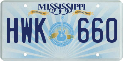 MS license plate HWK660