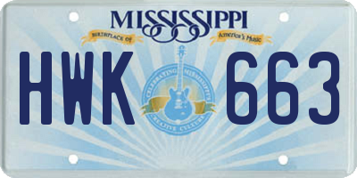 MS license plate HWK663