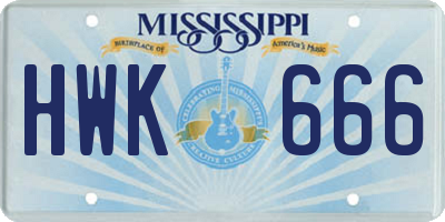MS license plate HWK666