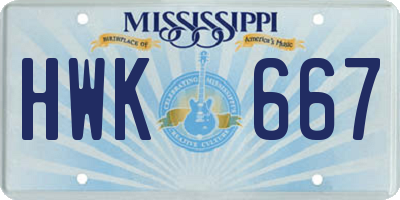 MS license plate HWK667