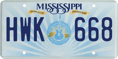 MS license plate HWK668