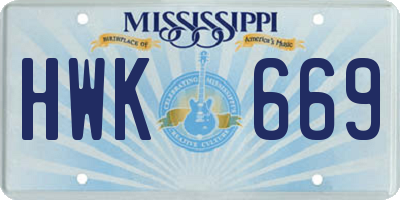 MS license plate HWK669