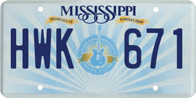 MS license plate HWK671
