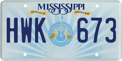 MS license plate HWK673