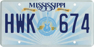 MS license plate HWK674