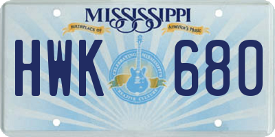 MS license plate HWK680