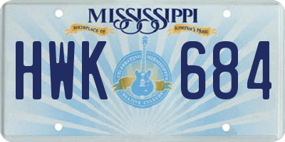 MS license plate HWK684