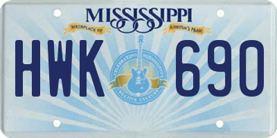 MS license plate HWK690