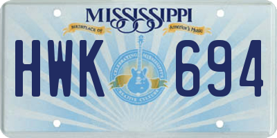 MS license plate HWK694