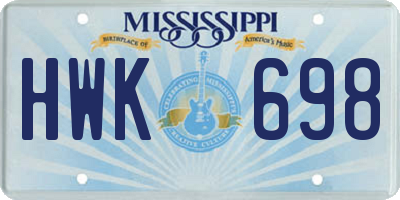 MS license plate HWK698