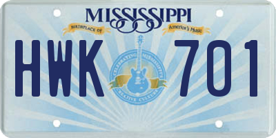 MS license plate HWK701