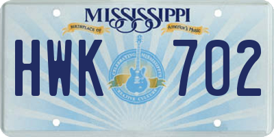 MS license plate HWK702