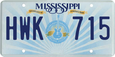 MS license plate HWK715