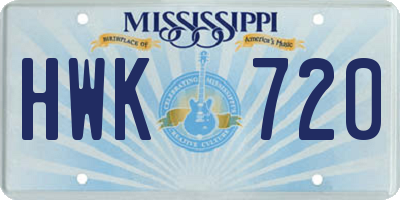 MS license plate HWK720