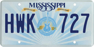 MS license plate HWK727