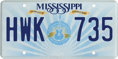 MS license plate HWK735